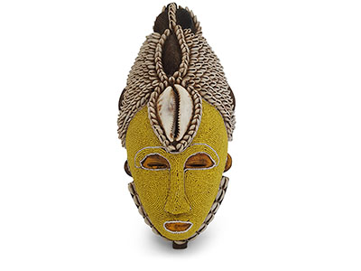 Large Beaded Baule Mask - Yellow